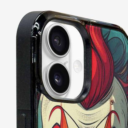 iPhone 16 Plus Case — Evil Circus Heads Faces Overlapping Patterns, Custom Print Case Cover