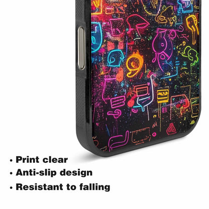 iPhone 16 Pro Max Case — Neon Glow Outline Icon Pattern Hundreds, Custom Phone Case