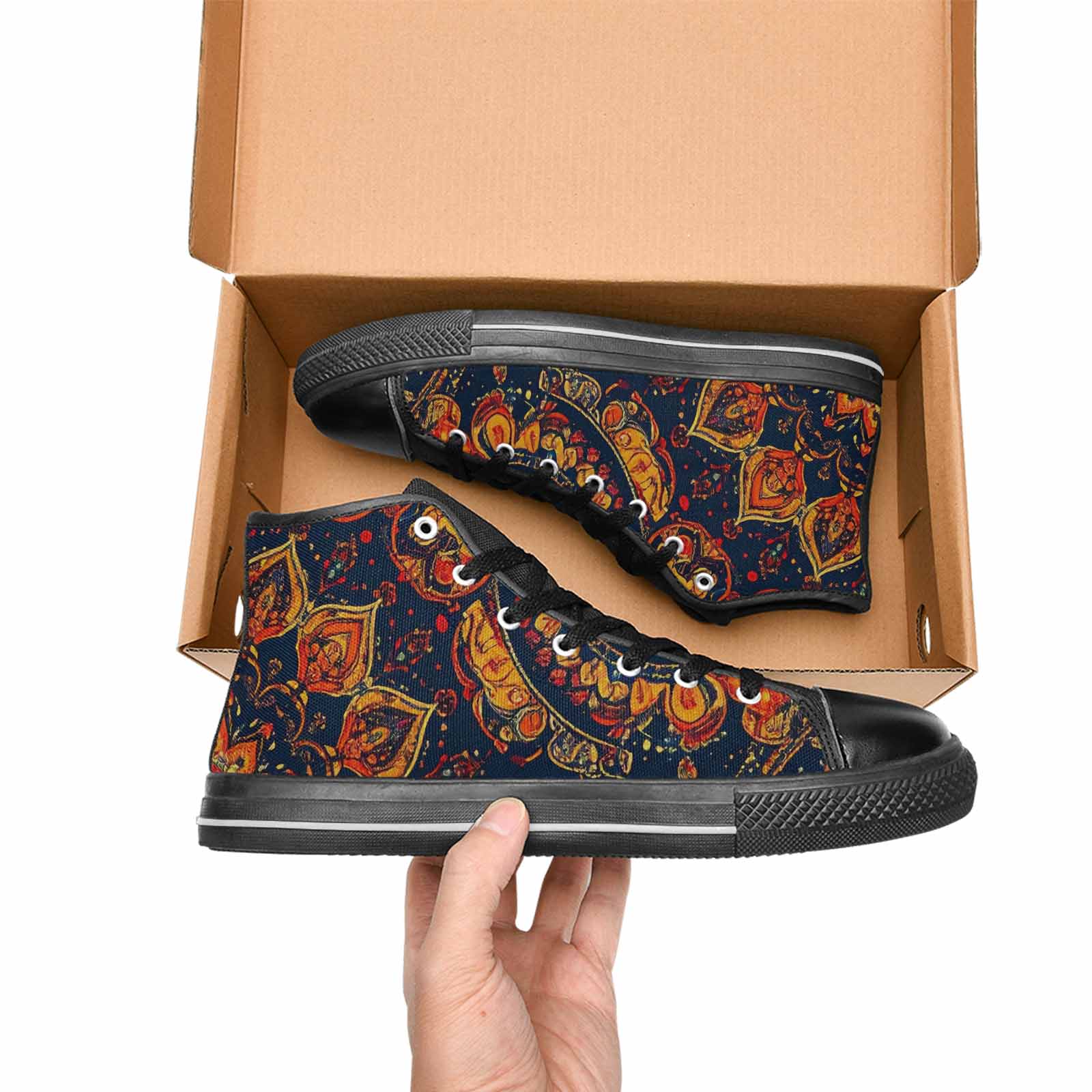 WOMEN'S Mandala Lions High Top Canvas Wallpaper Art Sneakers