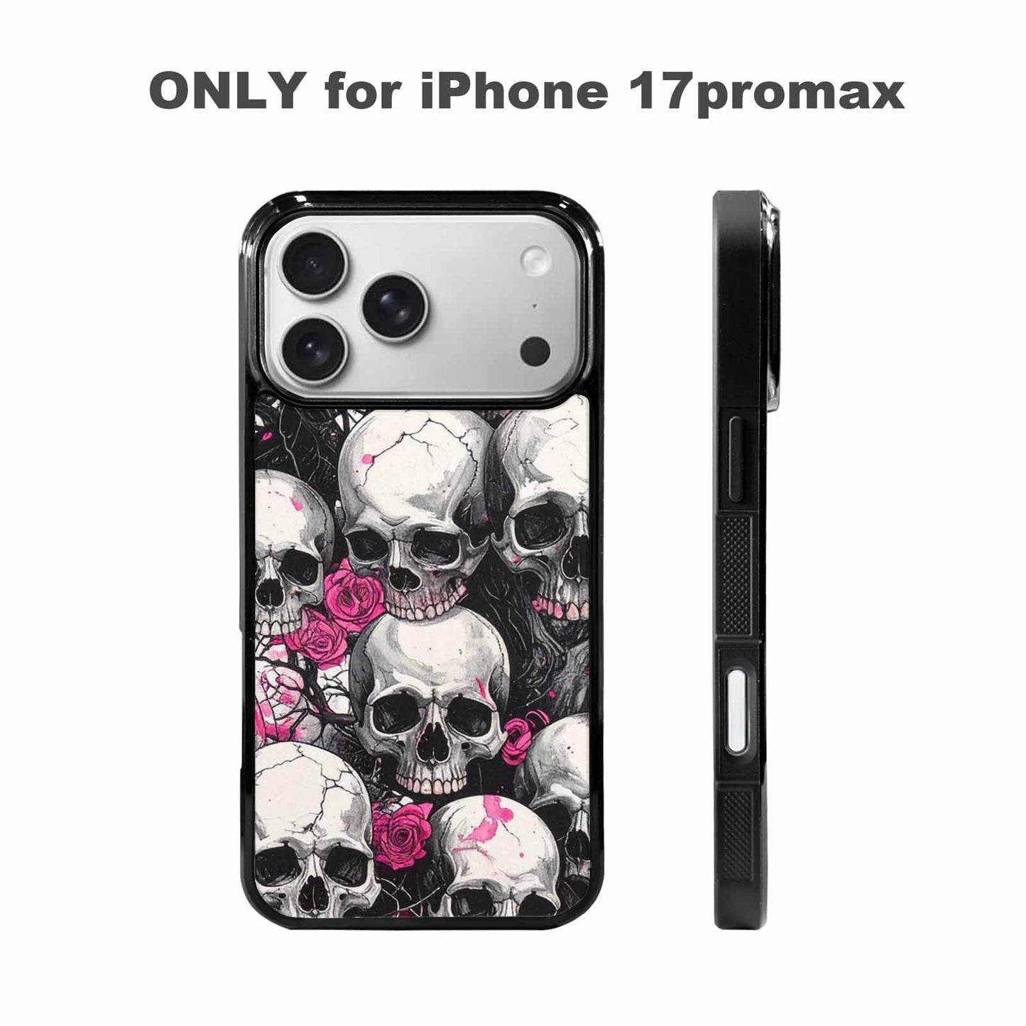 iPhone 17 Pro Max Case — Black &amp; Pink Ink Gothic Skulls, Custom Phone Case