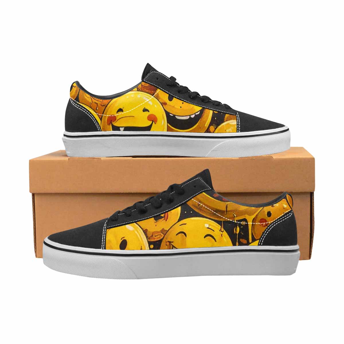 WOMEN'S Melting Moon Smiley — Lace-Up Canvas Melting Art Custom Sneakers