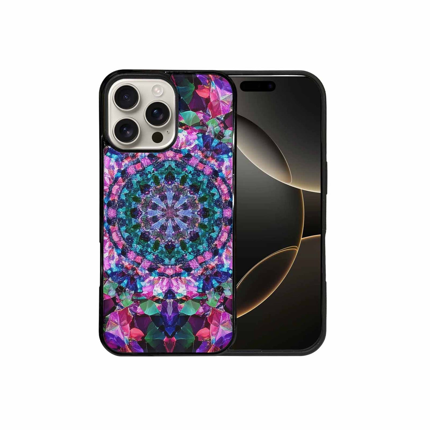 iPhone 16 Pro Max Case — Crystal Mandala Art Seamless Pattern Vibrant, Custom Print Case Cover