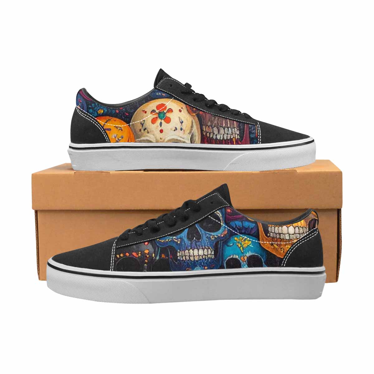 WOMEN'S Skulls (general) Skulls Lace-Up Canvas Kaleidoscope Custom Sneakers