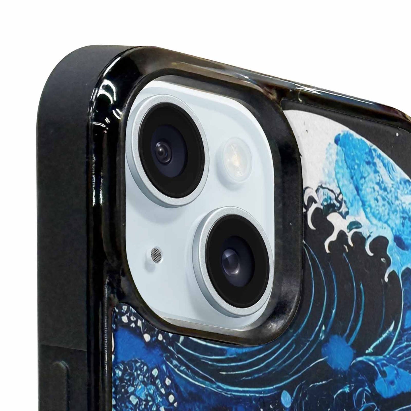 iPhone 15 Case — Nautical Wave Black Blue Ink Wave, Custom Designed Case Cover