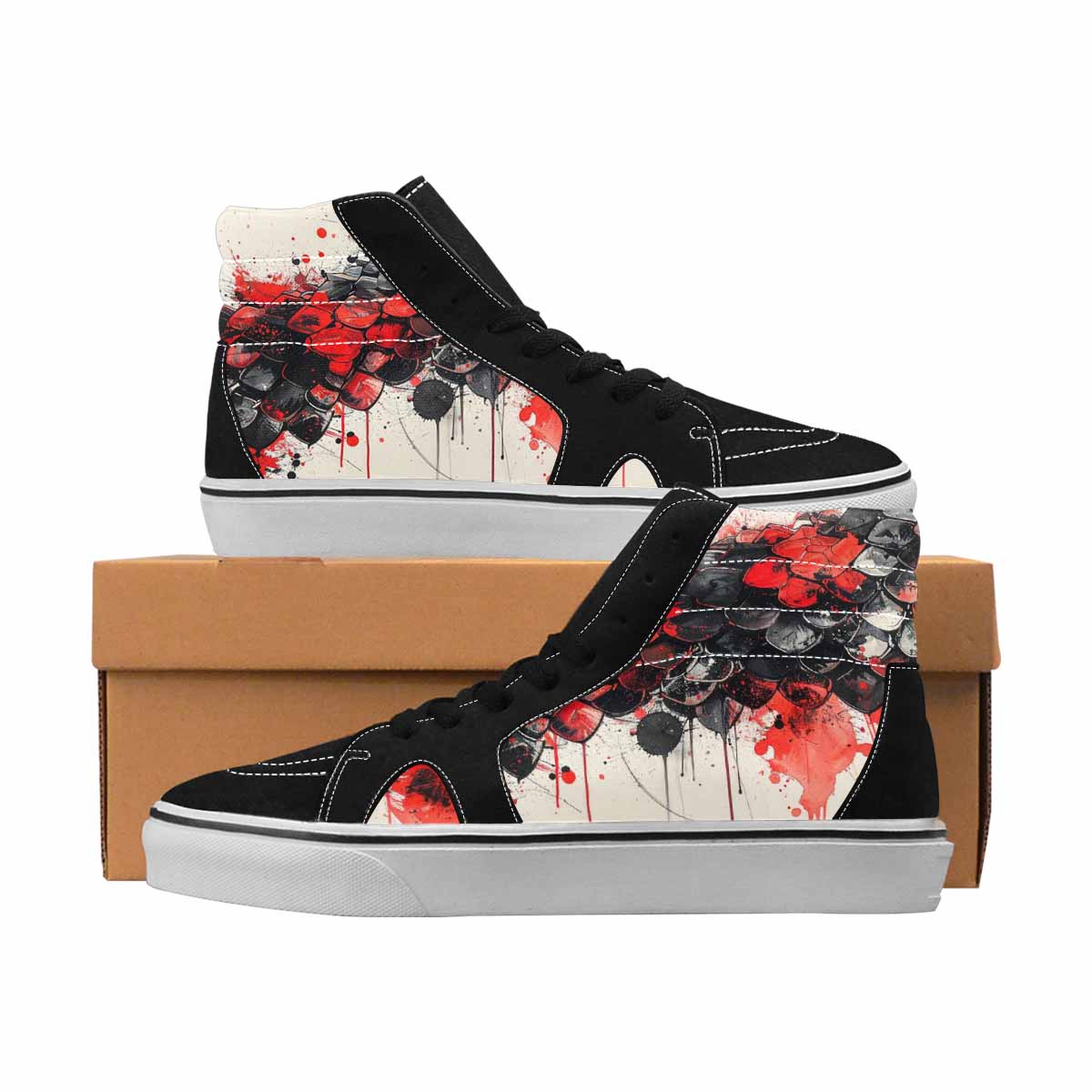 MEN'S Reptile Black & Red Ink High Top Canvas Boutique Y2K Custom Canvas Shoes