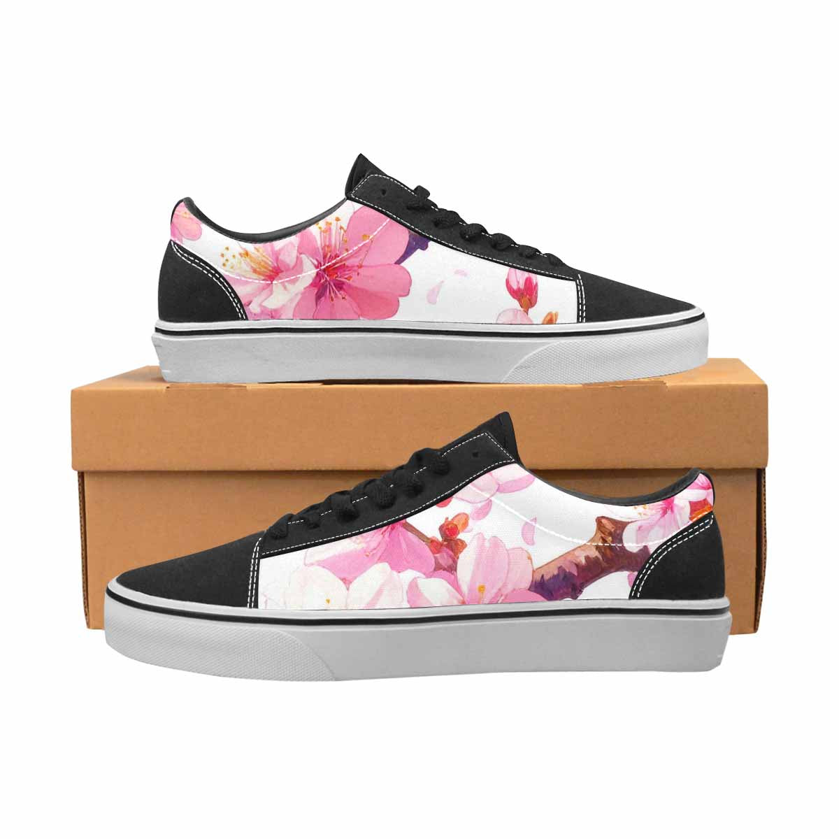 WOMEN'S Cherry Blossom Branch Cherry Lace-Up Canvas Kaleidoscope Custom Sneakers