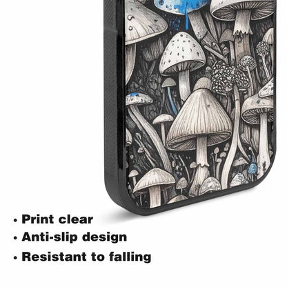 iPhone 15 Plus Case — Mushrooms General Black Blue Ink Mushrooms, Custom Printed Phone Case
