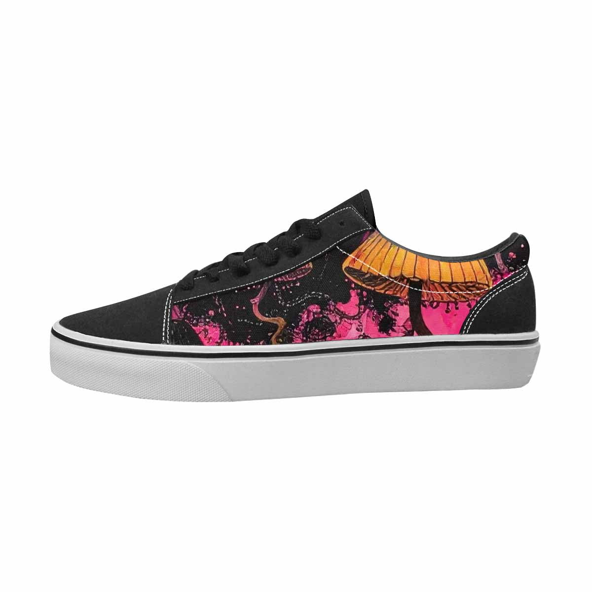 MEN'S Mushrooms Black & Pink Ink Canvas Wearable Art Dreamcore Original Art Sneakers