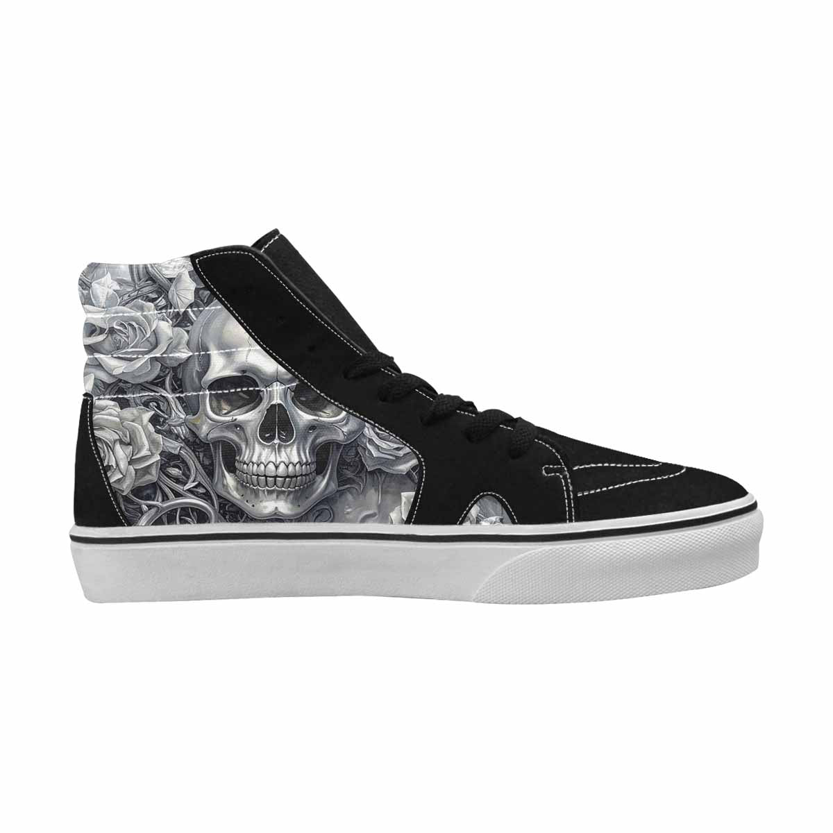 MEN'S Skulls Roses Chrome Airbrush High Top Canvas Vivid Custom Shoes