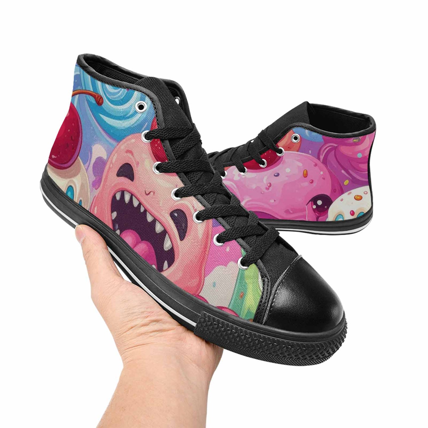 MEN'S Melting Icecream Monster Cherry High Top Canvas Wallpaper Art Sneakers