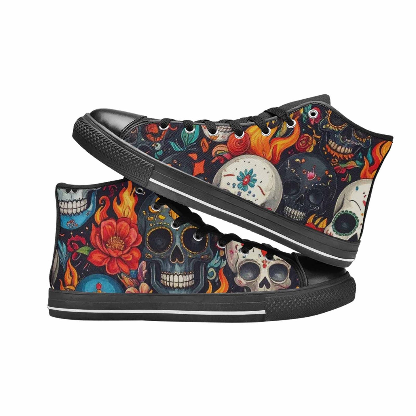 MEN'S Skull High Top Canvas Vibrant Chaos Custom Sneakers