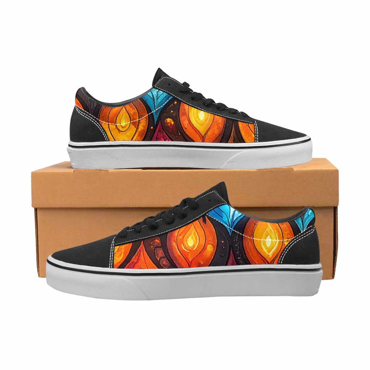 MEN'S Fire Flame Canvas Lace-Up Dark Academia Custom Sneakers