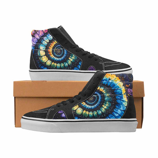 WOMEN'S Tie Dye Black & Blue Ink High Top Canvas Custom Fashion Wallpaper Art Sneakers