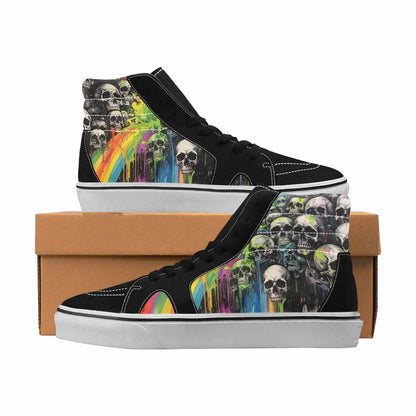 MEN'S Skulls Black & Green Ink High Top Canvas Custom Design Melting Art All Over Print Shoes