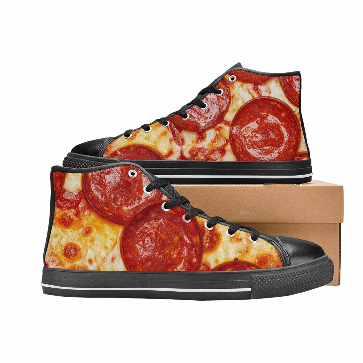 WOMEN'S Pepperoni Pizza Print High Top Canvas Grunge Custom Shoes