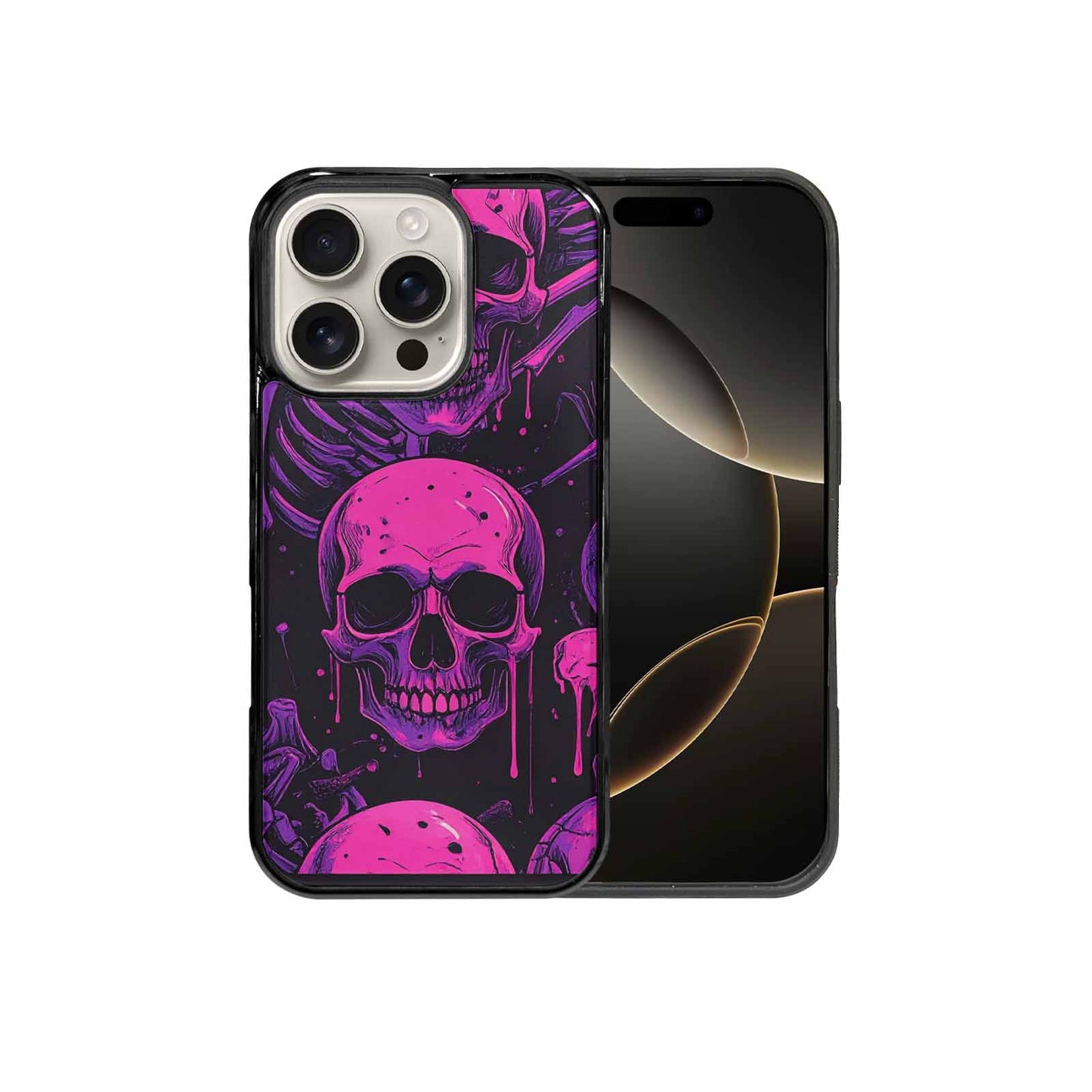iPhone 16 Pro Case — Pink Purple Skeletons Neon Drip Melting, Custom Designed Case Cover
