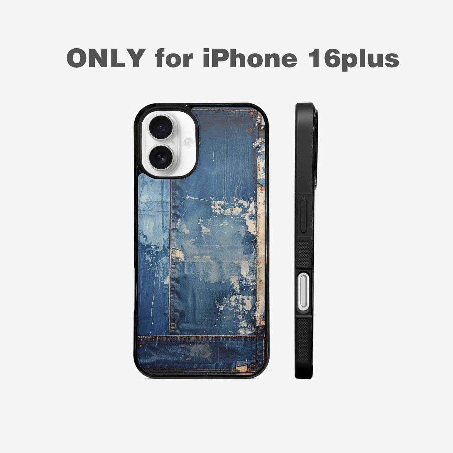 iPhone 16 Plus Case — Denim Distressed Textures Print Edge To, Custom Designed Case Cover