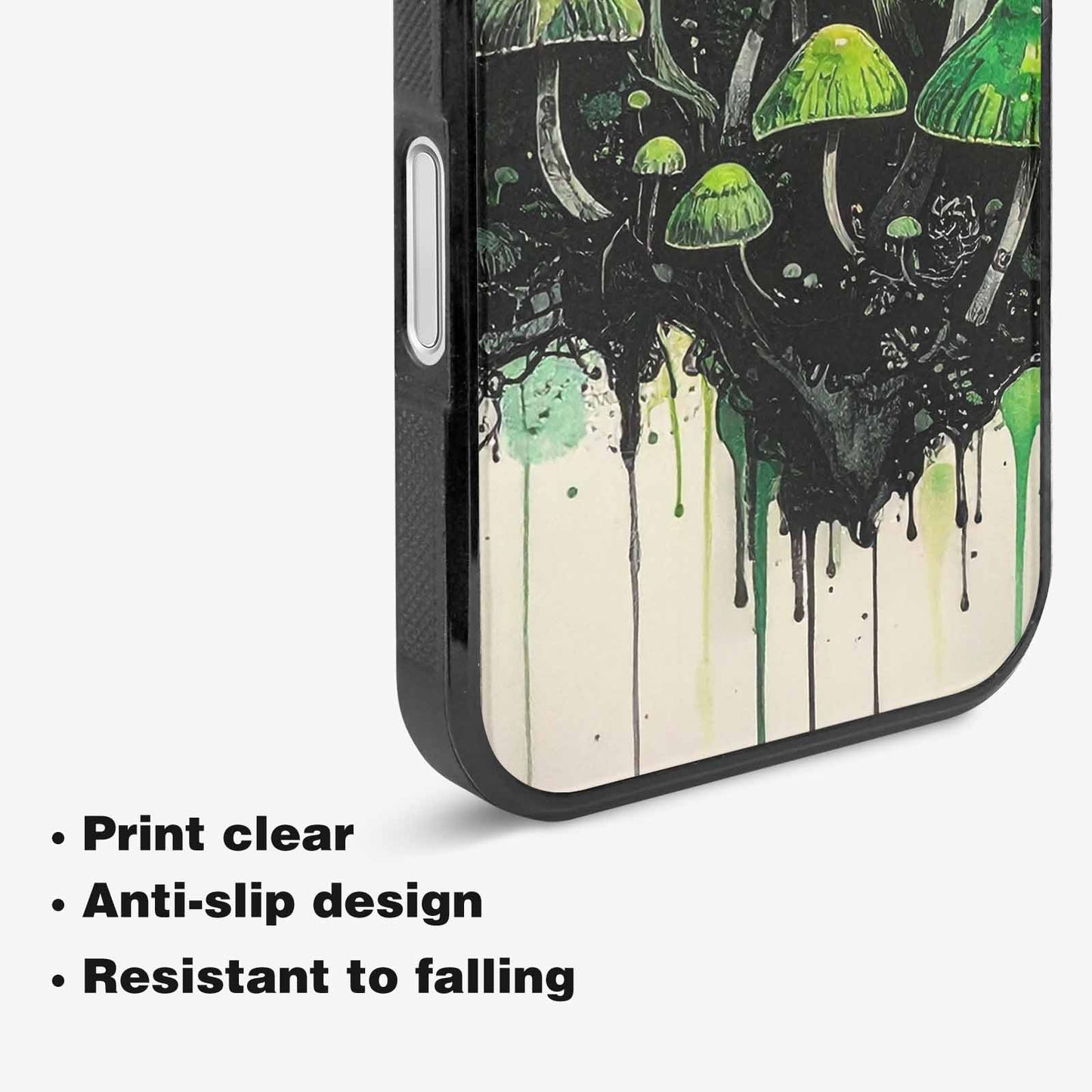 iPhone 16 Plus Case — Rainbow Drip Mushrooms Black Green Ink, Custom Print Case Cover