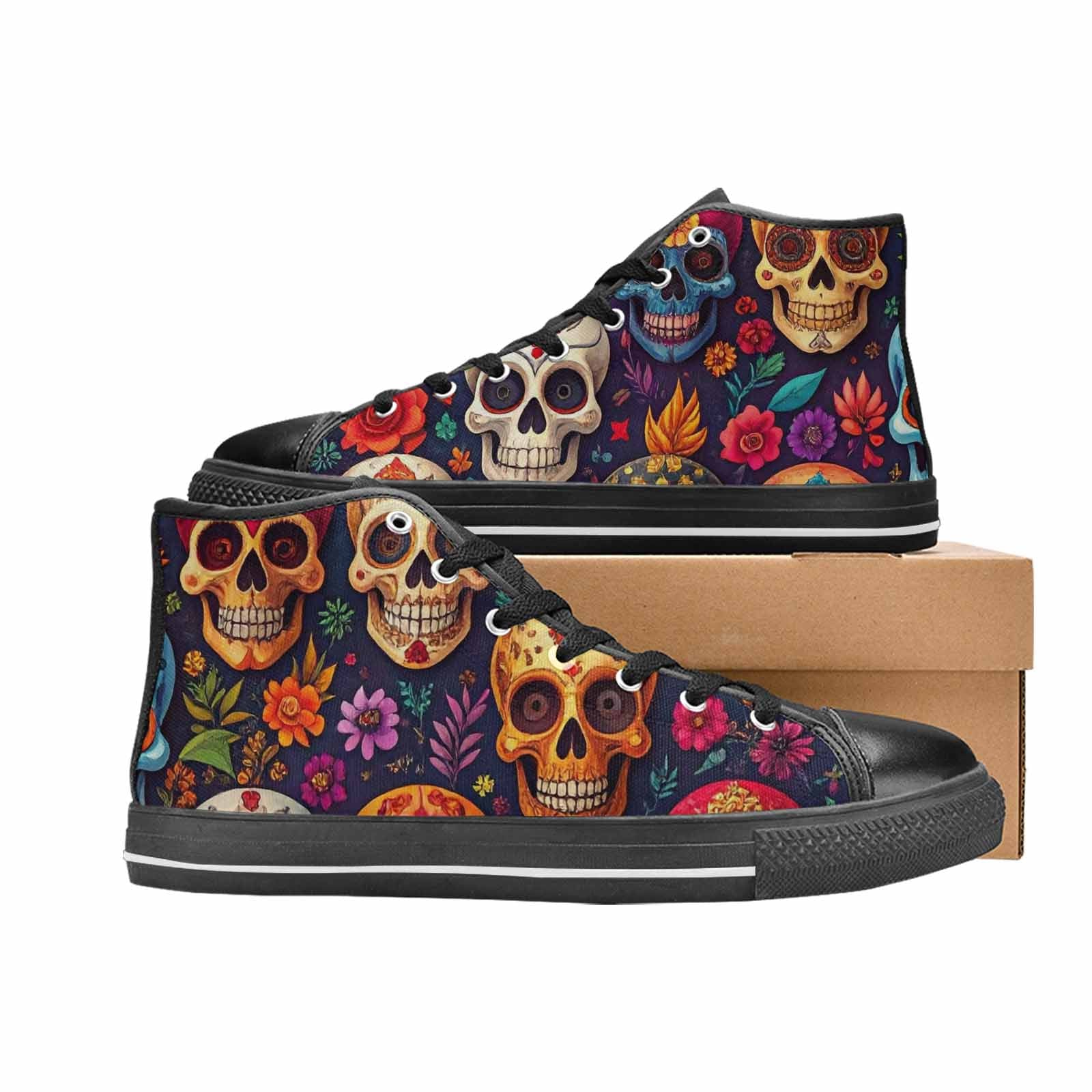 WOMEN'S Skull High Top Canvas Grunge Custom Sneakers