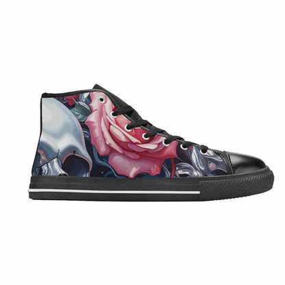 MEN'S Skulls Roses Chrome Airbrush High Top Canvas Vibrant Chaos Sneakers