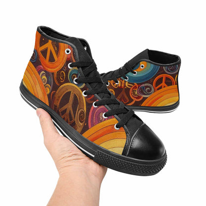 MEN'S Groovy 70S Peace High Top Canvas Neon Fantasy Shoes