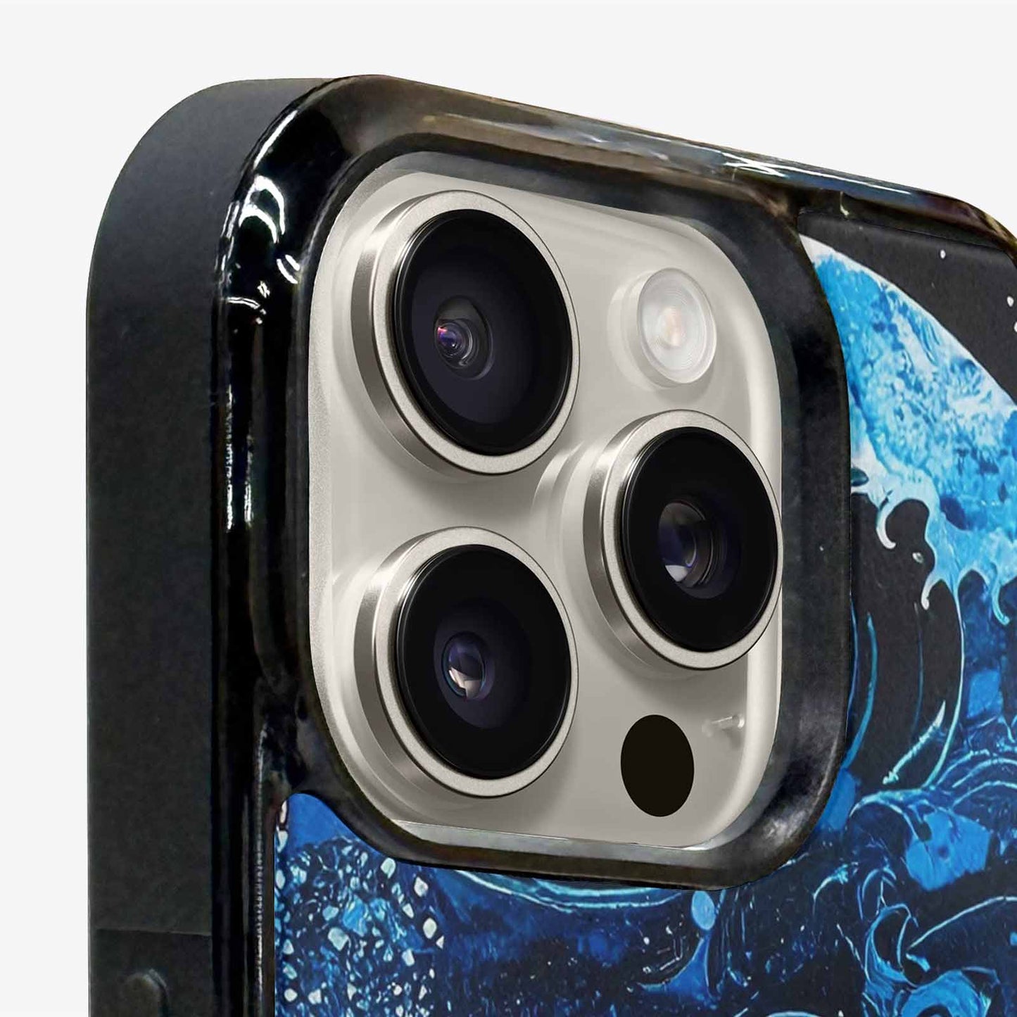 iPhone 15 Pro Max Case — Nautical Wave Black Blue Ink Wave, Custom Made Phone Cover