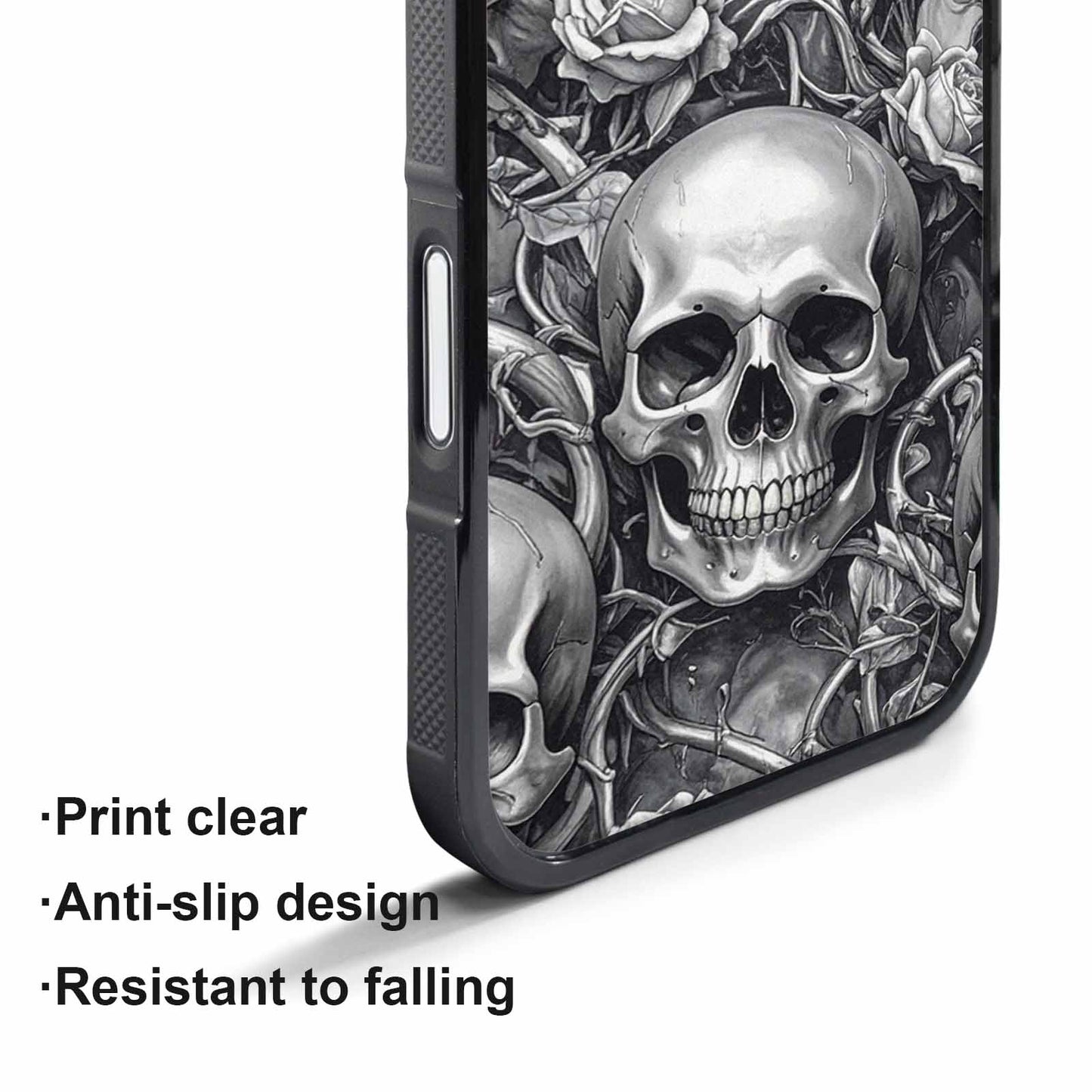 iPhone 17 Pro Case — Skulls Roses Chrome Airbrush Gothic Skulls, Custom Art Phone Cover