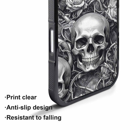 iPhone 17 Pro Case — Skulls Roses Chrome Airbrush Gothic Skulls, Custom Art Phone Cover