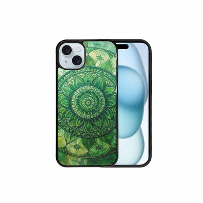 iPhone 15 Plus Case — Green Mandala Bohemian Print Edge To, Custom Art Phone Cover