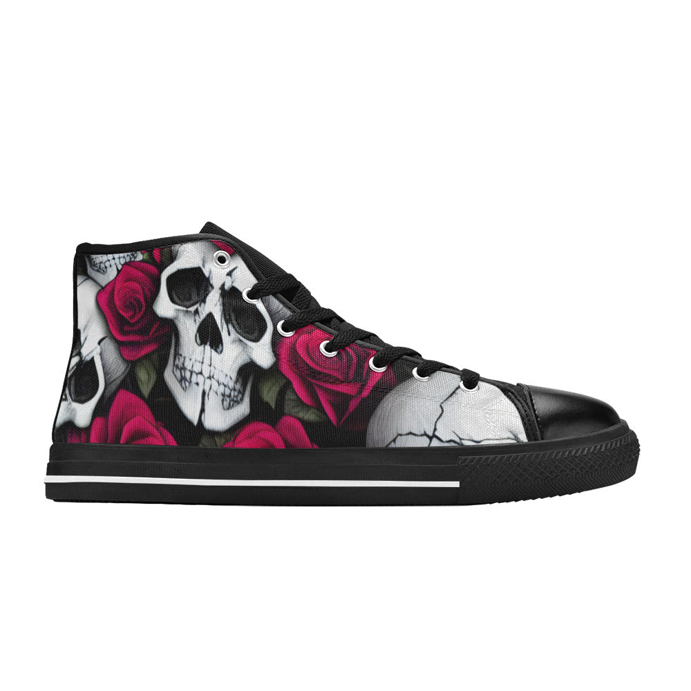 WOMEN'S Cc Skulls & Roses High Top Canvas Dark Academia Custom Shoes