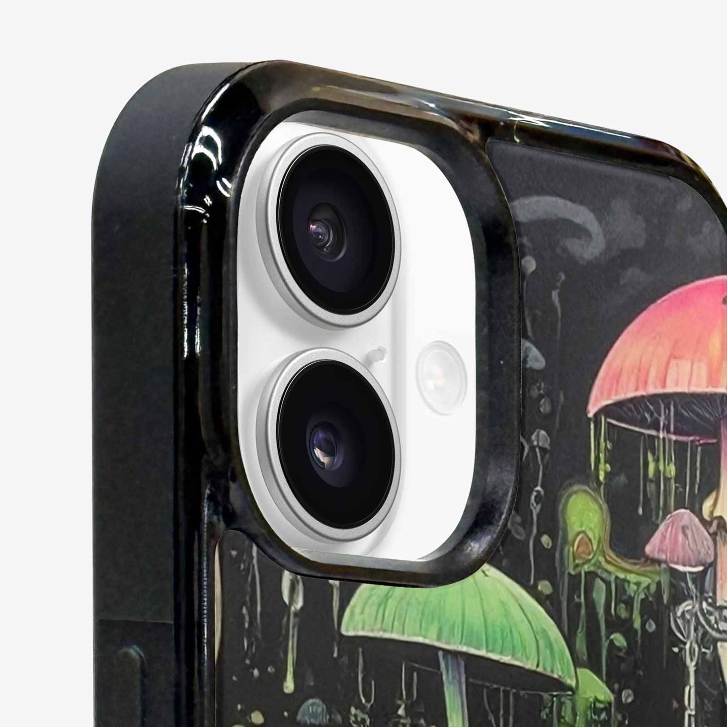 iPhone 16 Case — Rainbow Drip Mushrooms Black Green Ink, Original Design Phone Case