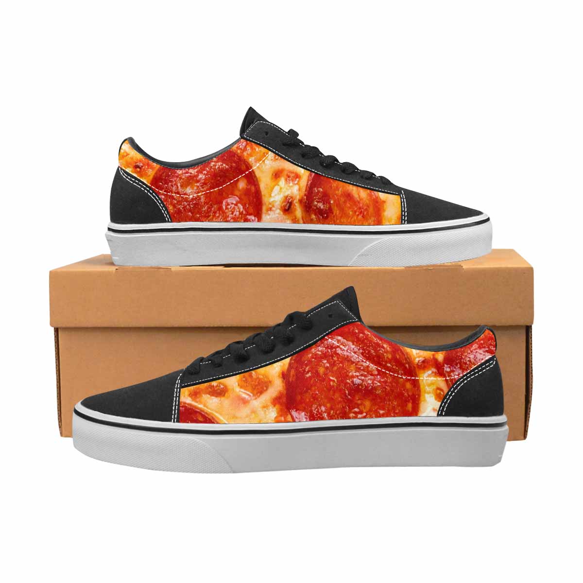 WOMEN'S Pepperoni Pizza Print Canvas Lace-Up Cottagecore Custom Sneakers