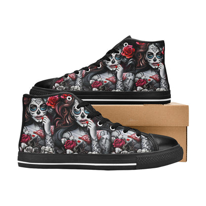 WOMEN'S Sugar Skull Woman Rose High Top Canvas Y2K Sneakers