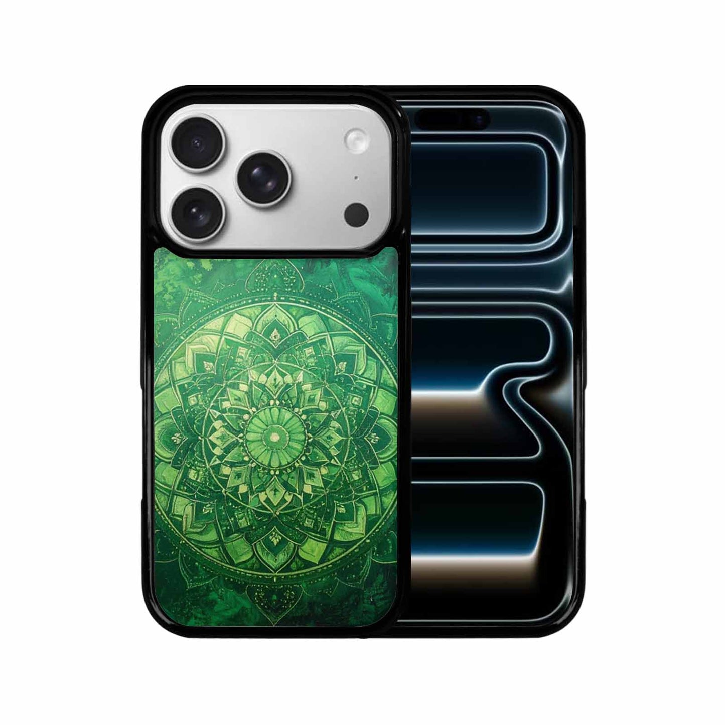 iPhone 17 Pro Case — Green Mandala Bohemian Print Edge Original, Custom Art Phone Cover