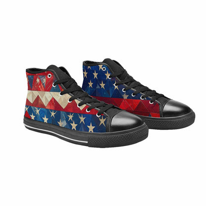 MEN'S American Flag Stars High Top Canvas Neon Fantasy Custom Shoes