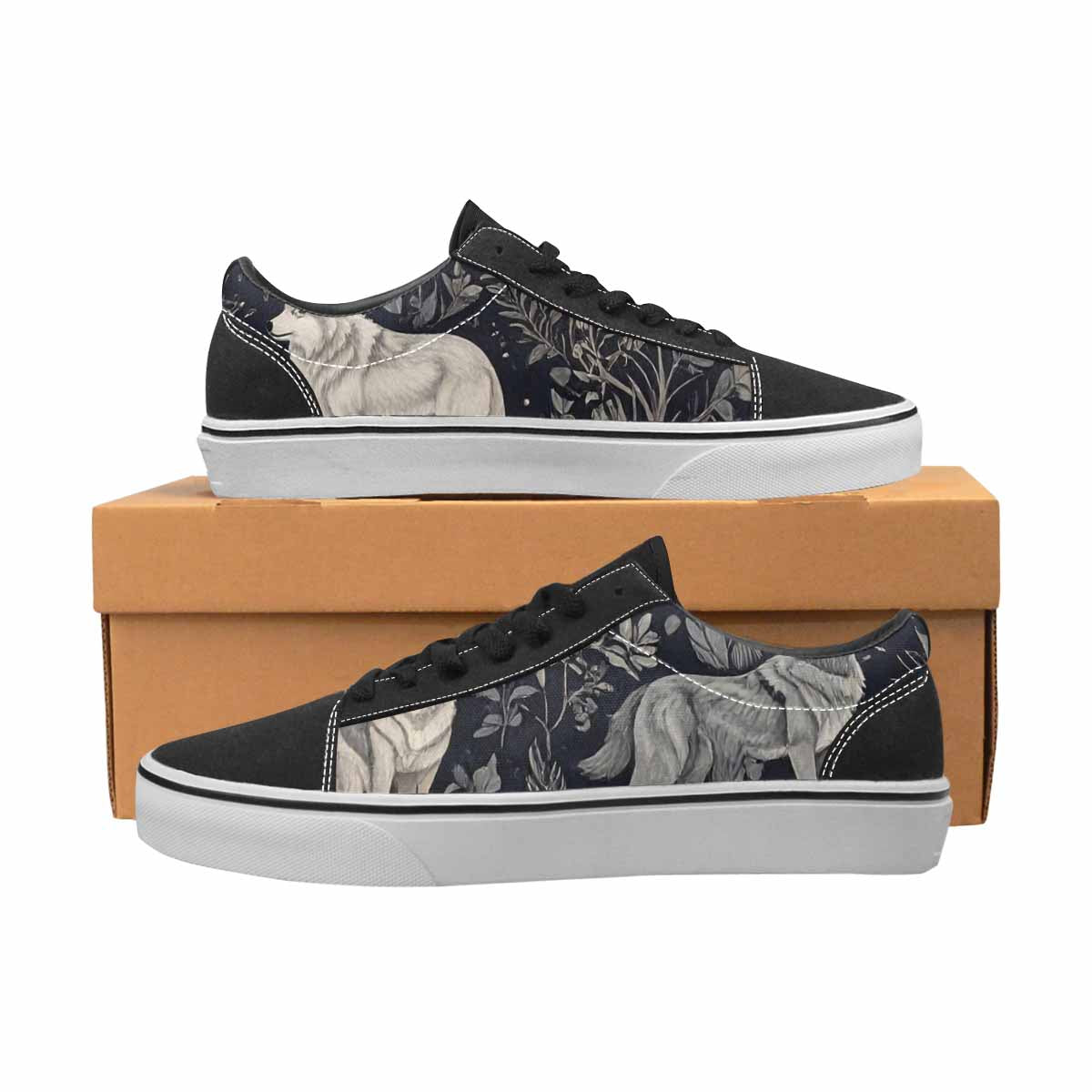 WOMEN'S Wolves Everywhere Collage Canvas Lace-Up Aesthetic Custom Sneakers