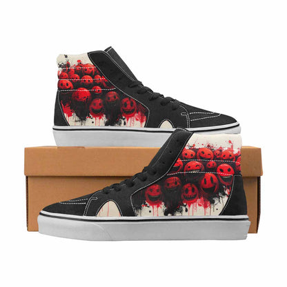 WOMEN'S Smiley Face Black & Red Ink High Top Canvas Graphic Print Cottagecore Custom Art Shoes