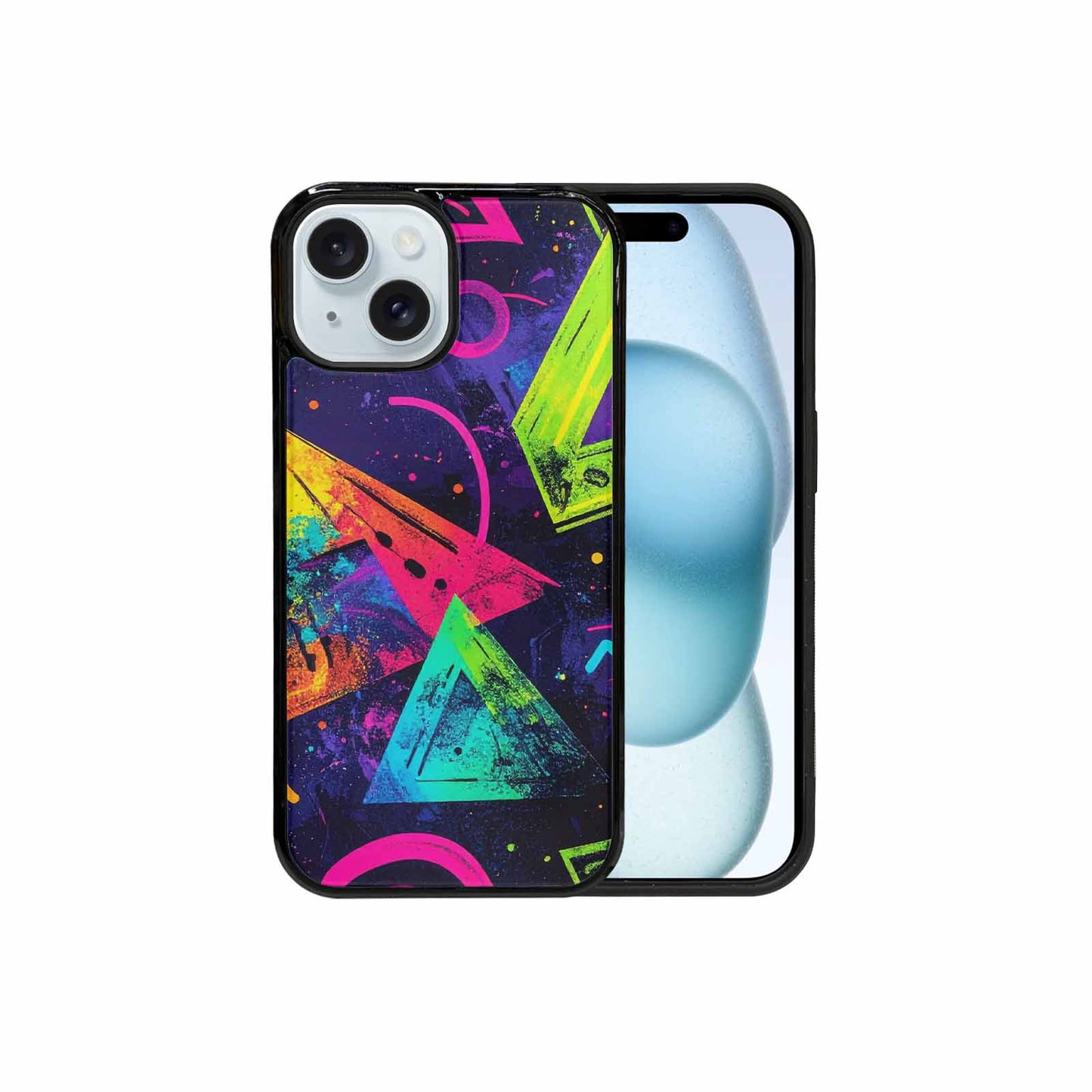 iPhone 15 Case — Memphis Squiggles Triangles Dots, Custom Designed Case Cover