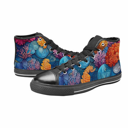 MEN'S Fish Scale Coral High Top Canvas Grunge Custom Shoes
