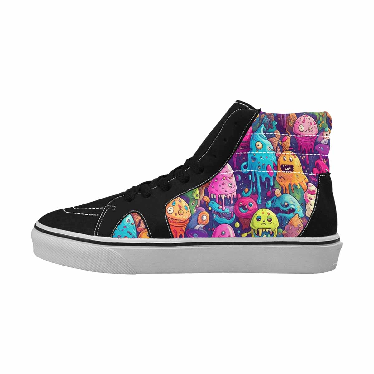 MEN'S Melting Ice Cream Monster High Top Canvas Neon Fantasy Custom Shoes