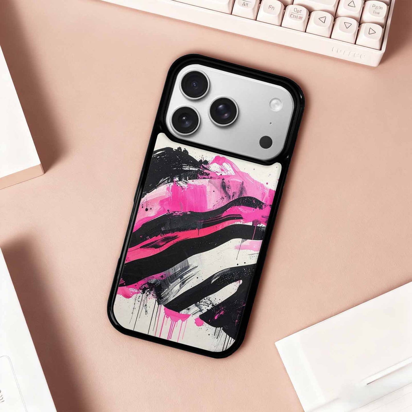 iPhone 17 Pro Case — Black Pink Ink Zebra Stripe Animal, Personalized Phone Case