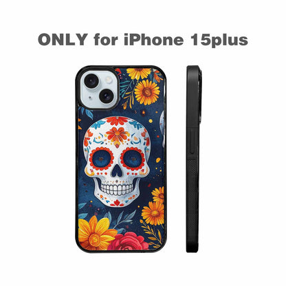 iPhone 15 Plus Case — Sunflower Skulls Print Custom, Customized Protective Case