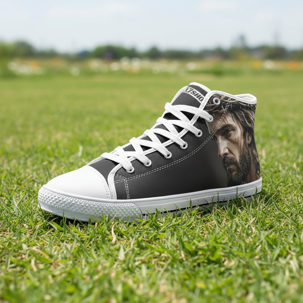 Jesus Unisex high-top canvas shoes, custom full-wrap printed design — Freaky Shoes