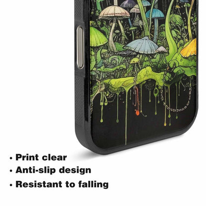 iPhone 16 Pro Max Case — Rainbow Drip Mushrooms Black Green Ink, Custom Designed Case Cover