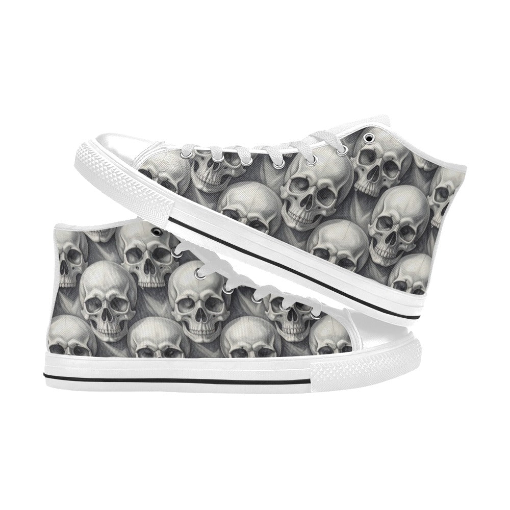 Grey Skull Crown Women's Gothic Dark Art High Top Canvas Shoes | Freaky Shoes®