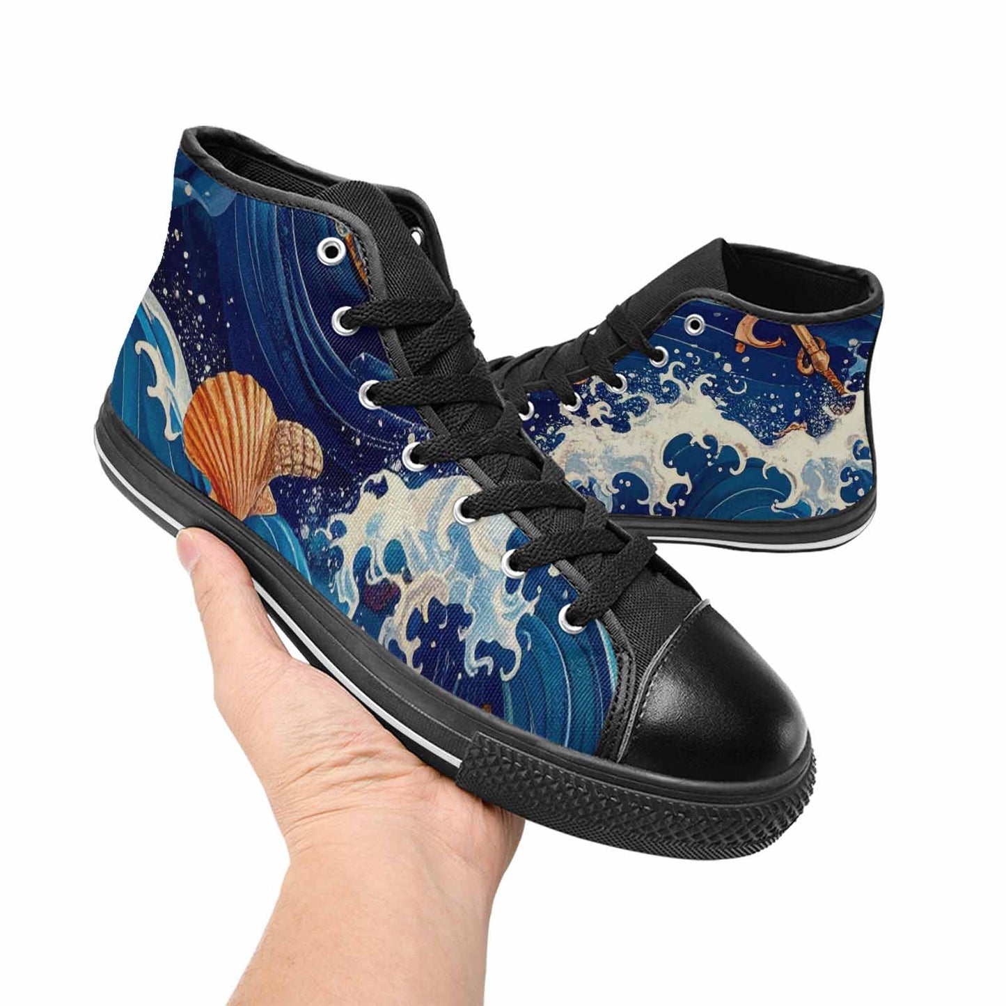 MEN'S Ocean Wave High Top Canvas Cottagecore Custom Shoes