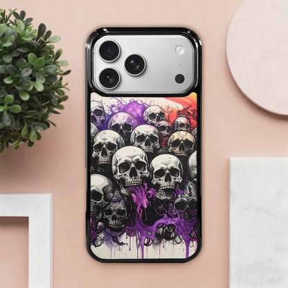 iPhone 17 Pro Max Case — Black &amp; Purple Ink Gothic Skulls, Original Design Phone Case