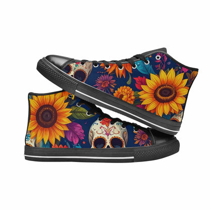 MEN'S Sunflower Skulls Print High Top Canvas Wallpaper Art Custom Shoes