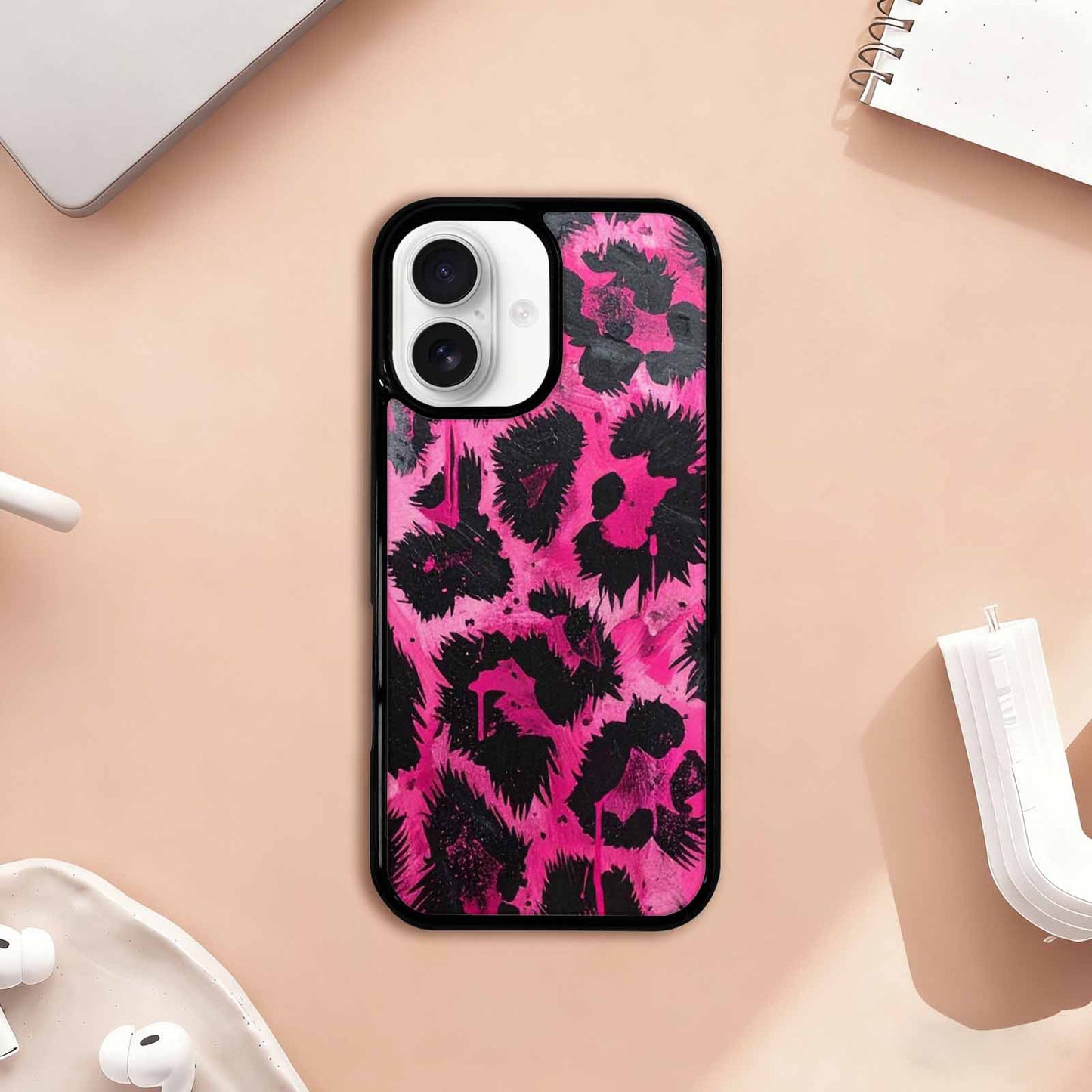 iPhone 17 Case — Black &amp; Pink Ink Animal Print, Custom Printed Phone Case