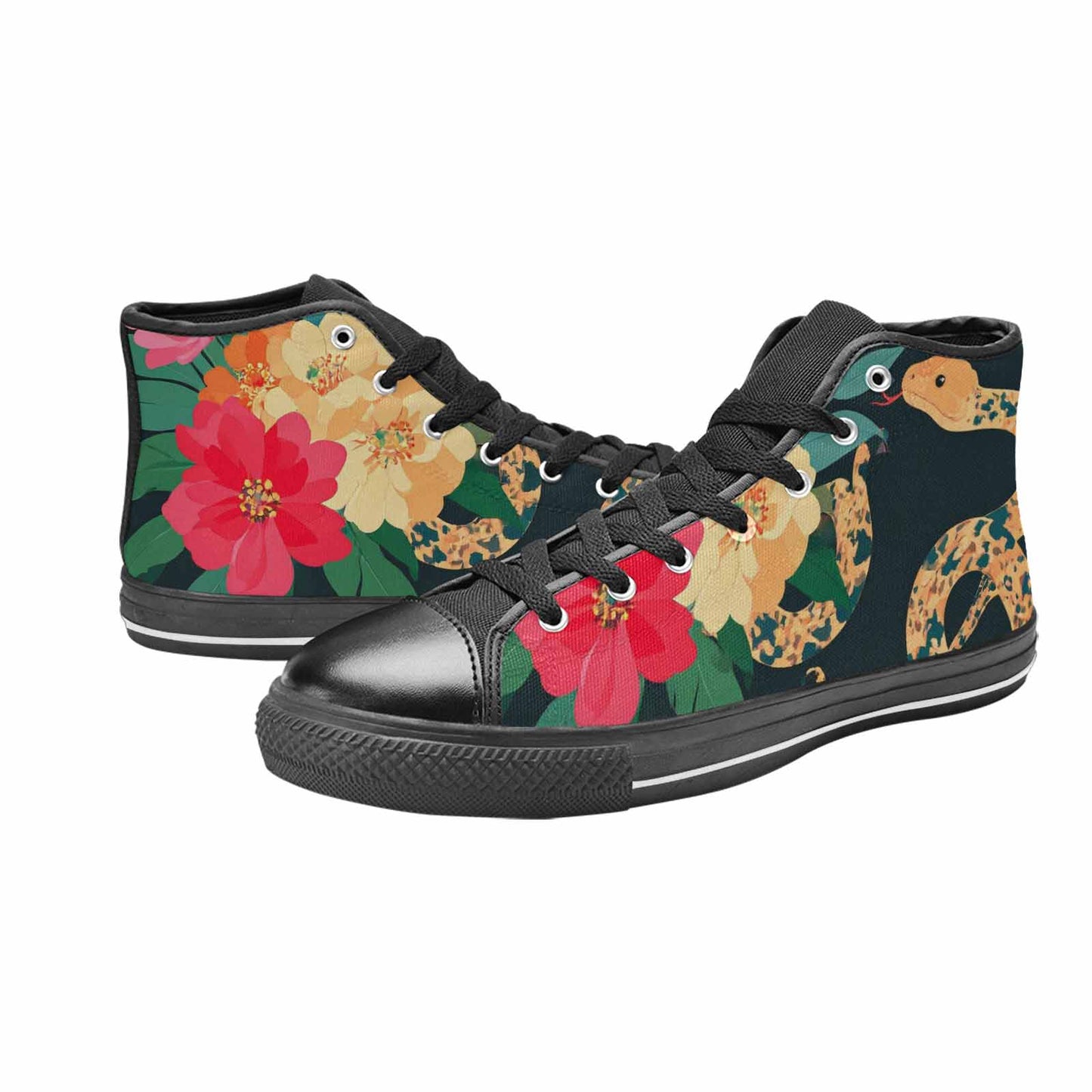 MEN'S Floral Snake Print High Top Canvas Wallpaper Art Custom Sneakers